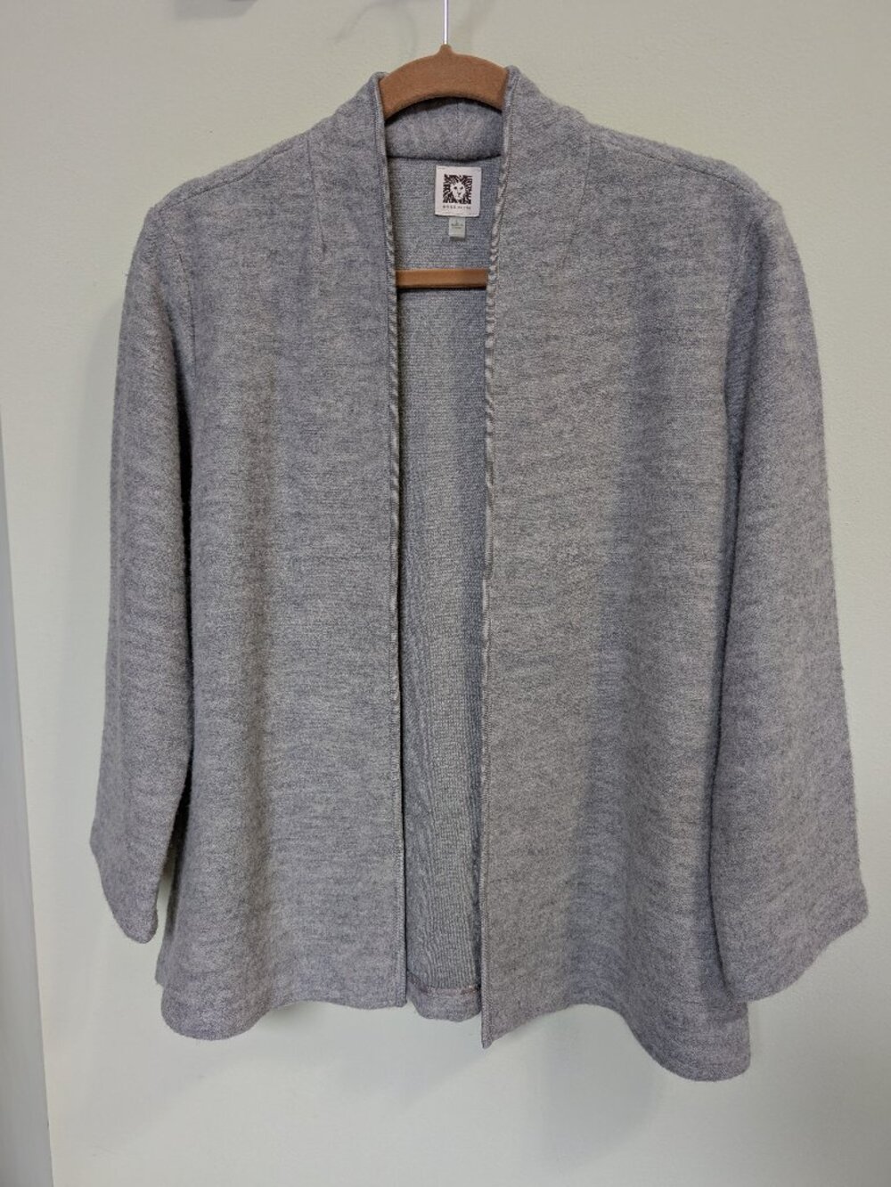 Gray Wool Blend Open Front Knit Jacket Anne Klein Sz L Bracelet Length Sleeve